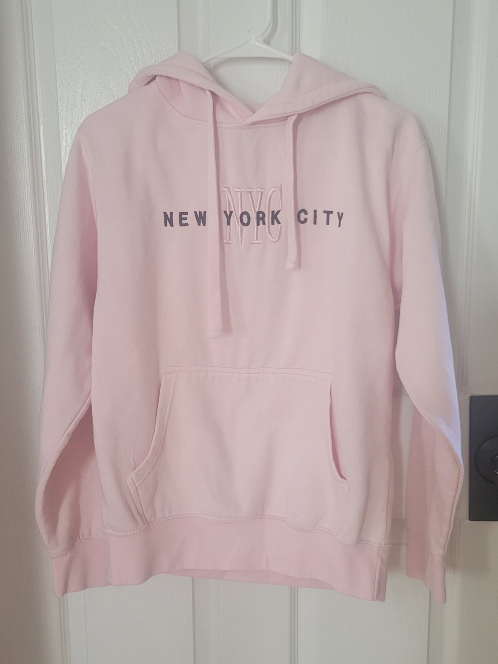 New York City Embroidered Pink Hoodie Sweatshirt - Women